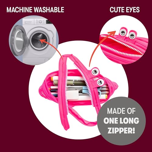ZIPIT Monster Pencil Case for Girls, Cute Zipper Pouch for Kids Teens, Stationery Bag for School ,Pink - Image 3