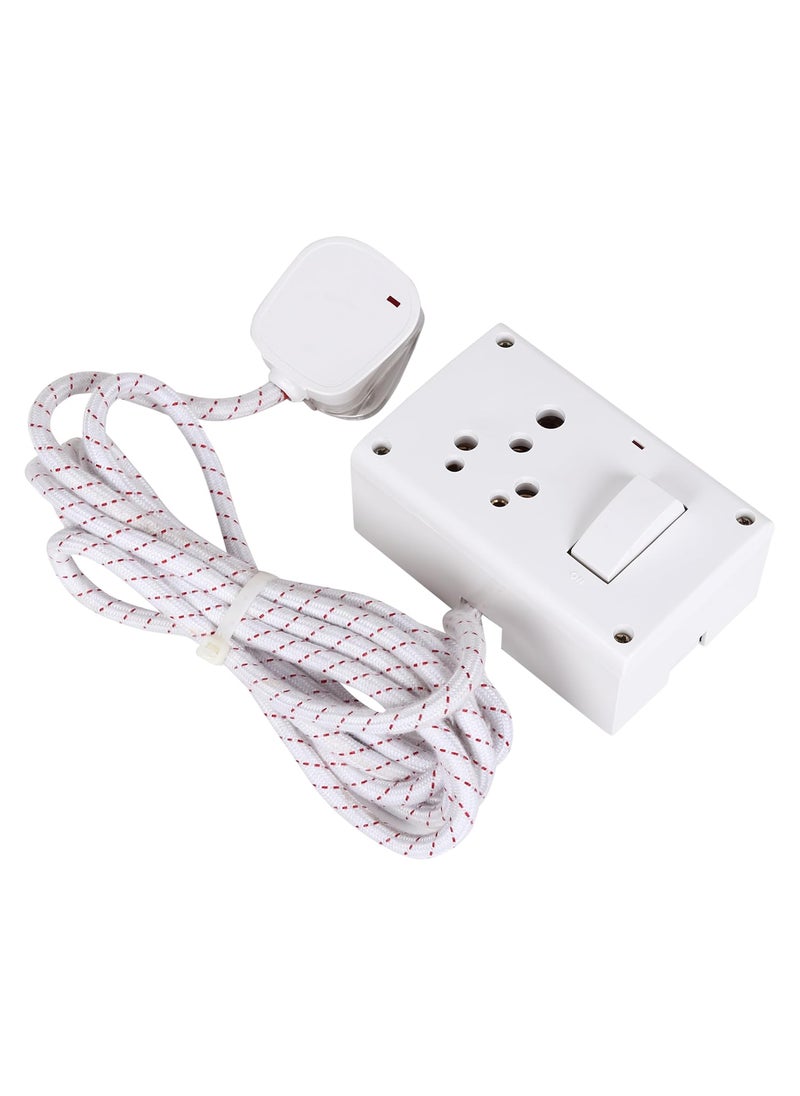 Mica MICA Extension Cord Switch Socket Combined Box 16 AMP with Indicator Cotton Wrapped 3 Core Copper Wire 5 Meter Qty 2 White  - Image 1