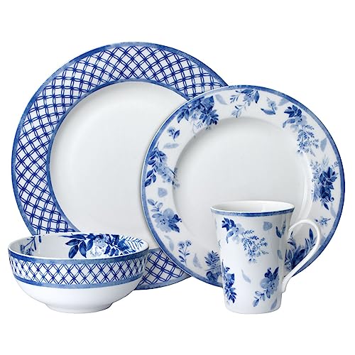 Mikasa Kiley Bone China Lightweight Chip Resistant 16 Piece Dinnerware Set, Service for 4,Blue and White - Image 2