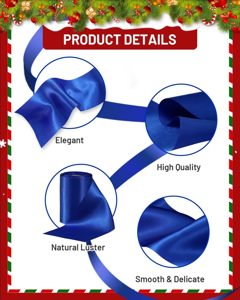 FAKILO Blue Satin Ribbon 4 Inch x 22 yd Wide for Grand Opening Business Cuttings Ceremony Bow Christmas Festival Decor - Image 2