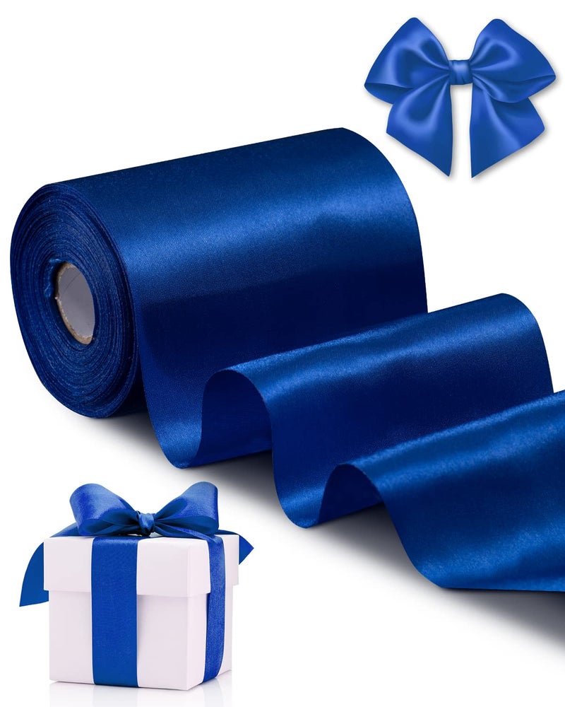 FAKILO Blue Satin Ribbon 4 Inch x 22 yd Wide for Grand Opening Business Cuttings Ceremony Bow Christmas Festival Decor - Image 1