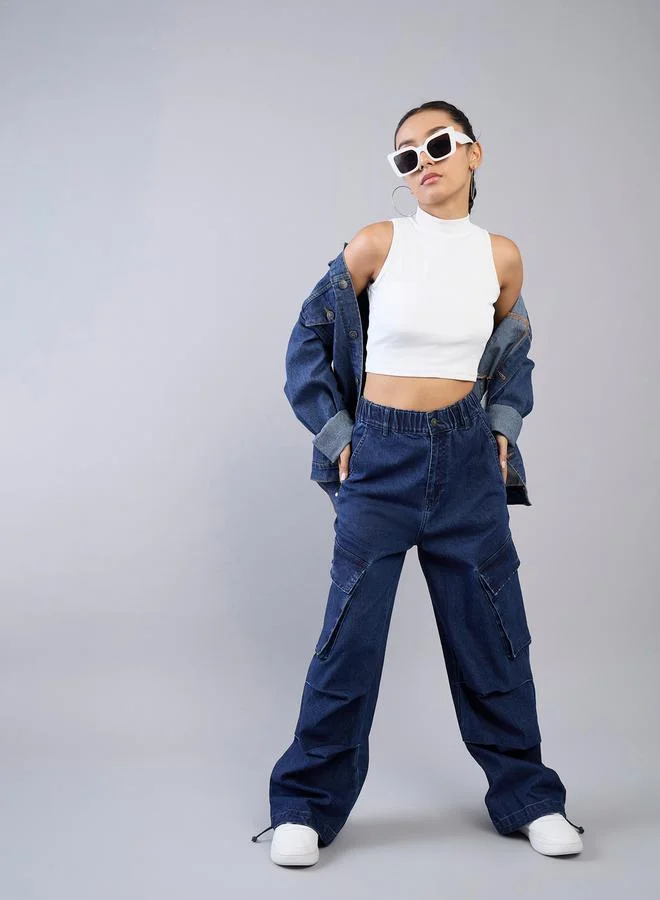 NOH.VOH Panelled Drawcord Hem Cargo Jeans with Elastic Waistband