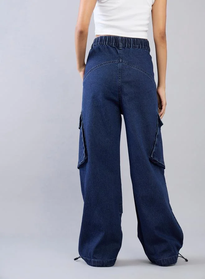 NOH.VOH Panelled Drawcord Hem Cargo Jeans with Elastic Waistband