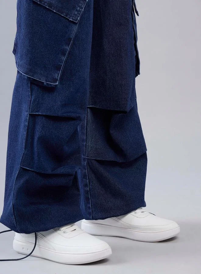 NOH.VOH Panelled Drawcord Hem Cargo Jeans with Elastic Waistband