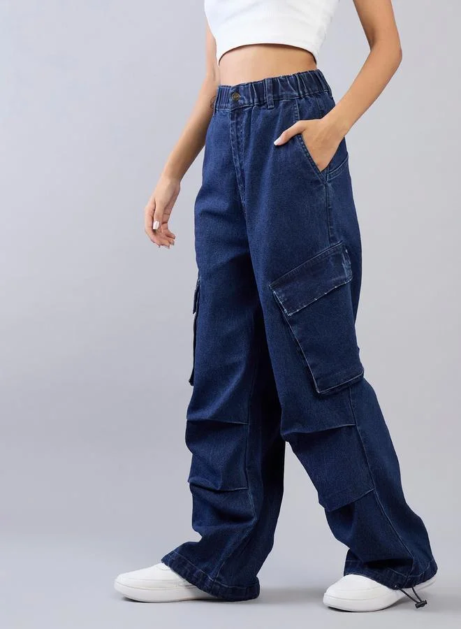 NOH.VOH Panelled Drawcord Hem Cargo Jeans with Elastic Waistband