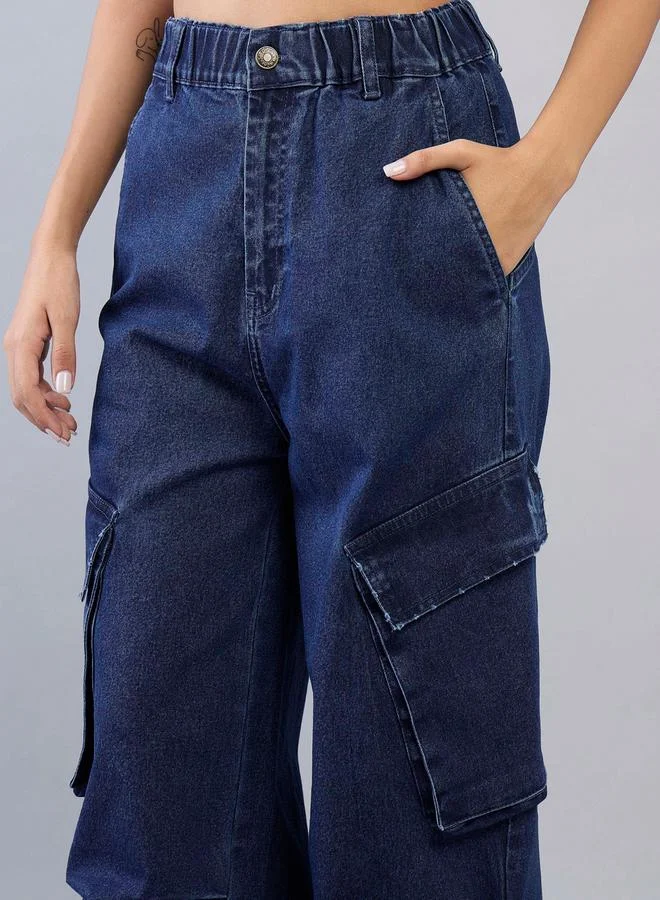 NOH.VOH Panelled Drawcord Hem Cargo Jeans with Elastic Waistband