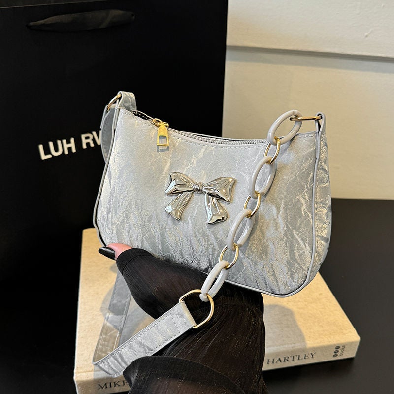 Underarm Bag Women'S 2024 Style Western Style Shoulder Bag Internet Popular Popular Fashion Bow Chain Bag - Image 2