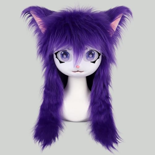 SMILETERNITY SMILETERNIT Animal Head Cat Fursuit Cut Mask Halloween Masquerade Cosplay Costume Props Purple - Image 3