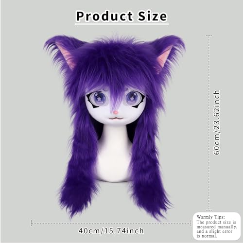 SMILETERNITY SMILETERNIT Animal Head Cat Fursuit Cut Mask Halloween Masquerade Cosplay Costume Props Purple - Image 5
