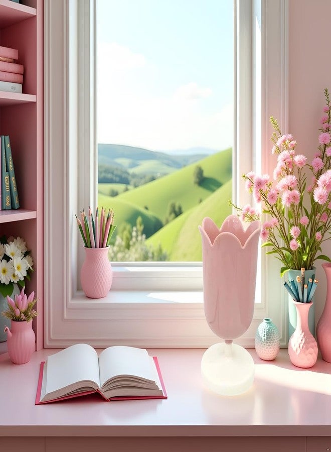 Galepromot حامل أقلام على شكل زهرة توليب وردية لطيفة، كوب أقلام للمكتب، منظم أقلام وفرش، لوازم مكتبية، ديكور منزلي، حوامل وموزعات لوازم مكتبية، حوامل أقلام رصاص بلاستيكية - Image 2