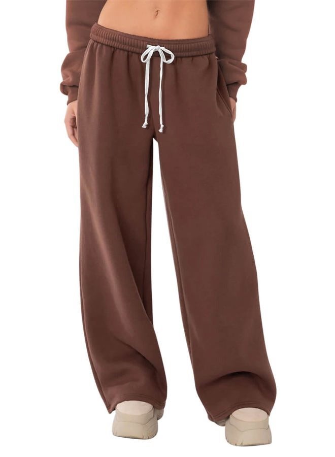 HeSaYep Women's Fleece Lined Sweatpants Wide Leg Thermal Winter Warm Baggy Sweat Pants with Pockets, Coffee, M - Image 1