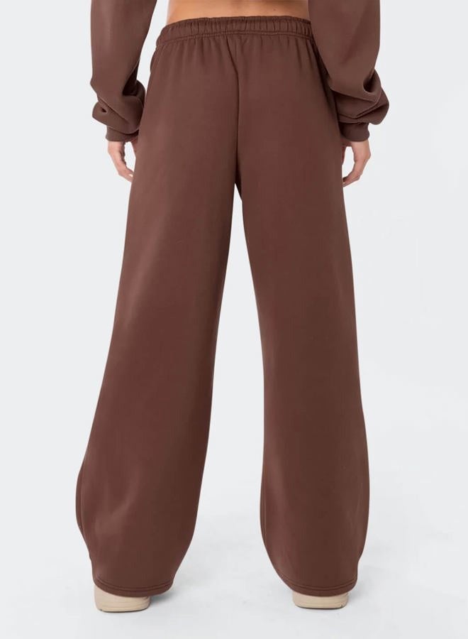 HeSaYep Women's Fleece Lined Sweatpants Wide Leg Thermal Winter Warm Baggy Sweat Pants with Pockets, Coffee, M - Image 2