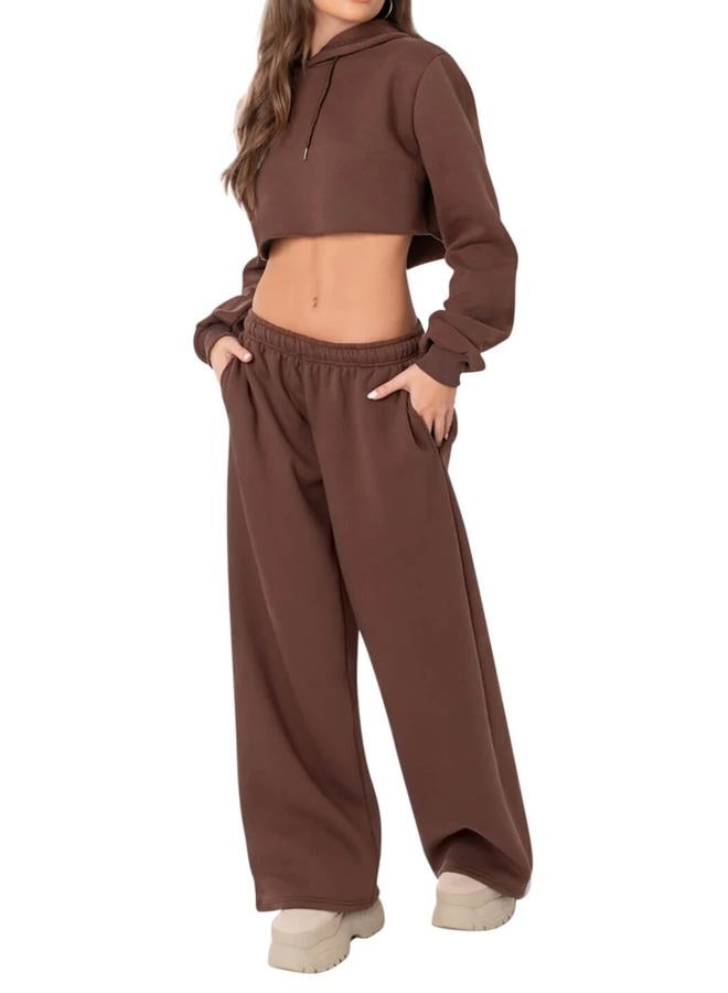 HeSaYep Women's Fleece Lined Sweatpants Wide Leg Thermal Winter Warm Baggy Sweat Pants with Pockets, Coffee, M - Image 5