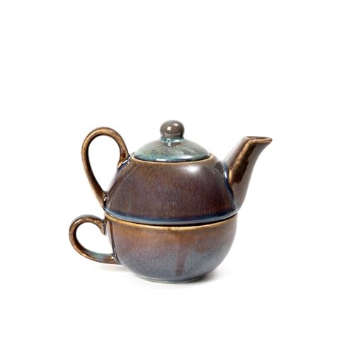 Beyond Homes Ceramic Tea Pot with Cup | Microwave Safe Single Tea Pot Kettle Set with 1 Cup - 300 ML Capacity | Chip-Resistant | Metallic Glazed Shades (Mocha) - Image 3
