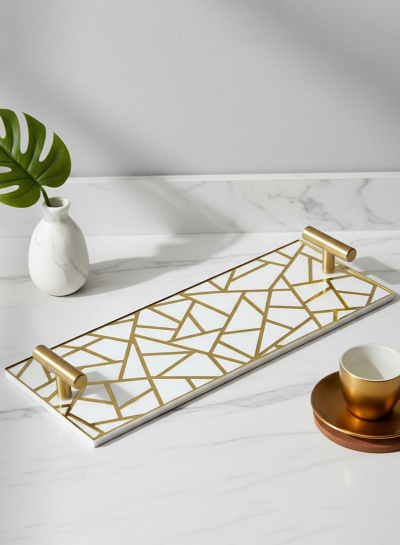 لوحة صينية تقديم من الأكريليك بتصميم مزخرف ومقابض معدنية ذهبية اللون - Image 2