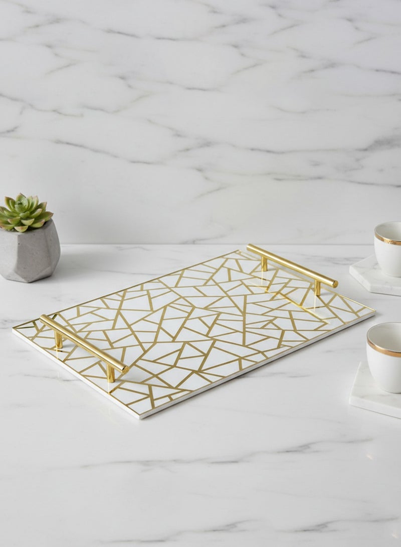 لوحة صينية تقديم من الأكريليك بتصميم مزخرف ومقابض معدنية ذهبية اللون - Image 1