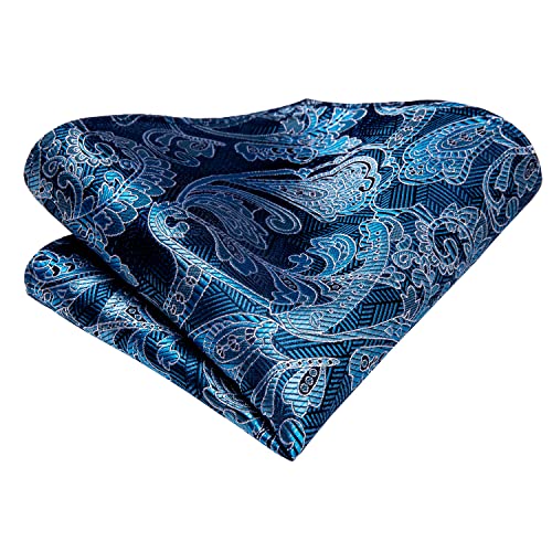Hi-Tie Men 63inches Tie Set Extra Long Necktie Paisley Tie Pocket Suqare Cufflinks Big and Tall Men Tie,Floral Blue - Image 5