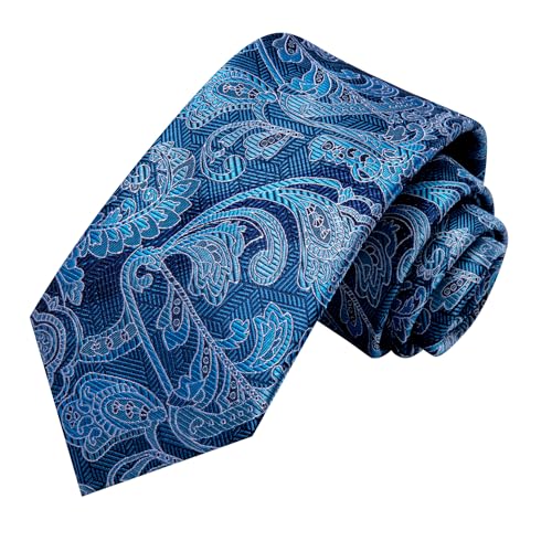 Hi-Tie Men 63inches Tie Set Extra Long Necktie Paisley Tie Pocket Suqare Cufflinks Big and Tall Men Tie,Floral Blue - Image 4