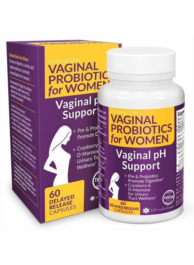 Intimate Rose Complete Vaginal Probiotics for Women - w/ Added Cranberry, D-mannose to Promote Urinary Tract, Bladder, Gut & Vaginal Health - pH Balance for Women - Support UTI, BV, YI - 60 Vegan Capsules - Image 1