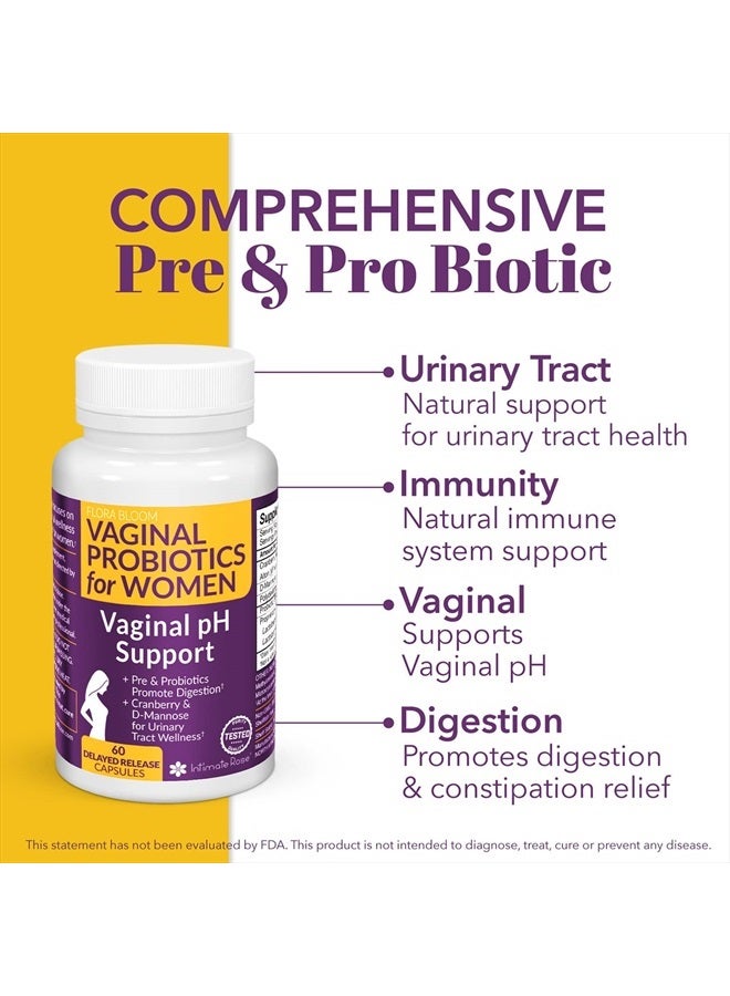 Intimate Rose Complete Vaginal Probiotics for Women - w/ Added Cranberry, D-mannose to Promote Urinary Tract, Bladder, Gut & Vaginal Health - pH Balance for Women - Support UTI, BV, YI - 60 Vegan Capsules - Image 5