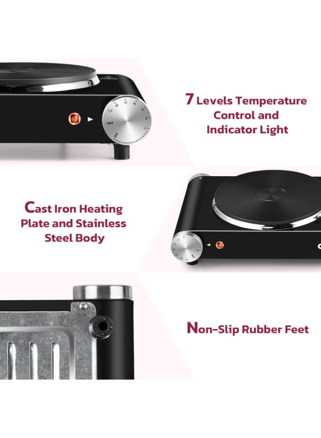 كوسيماكس لوحة ساخنة مزدوجة كهربائية ، 1500W + 1000W لوحة التدفئة الحديدية الزهرية ، التحكم في درجة الحرارة المزدوجة ، متوافقة مع جميع أدوات الطبخ - Image 3