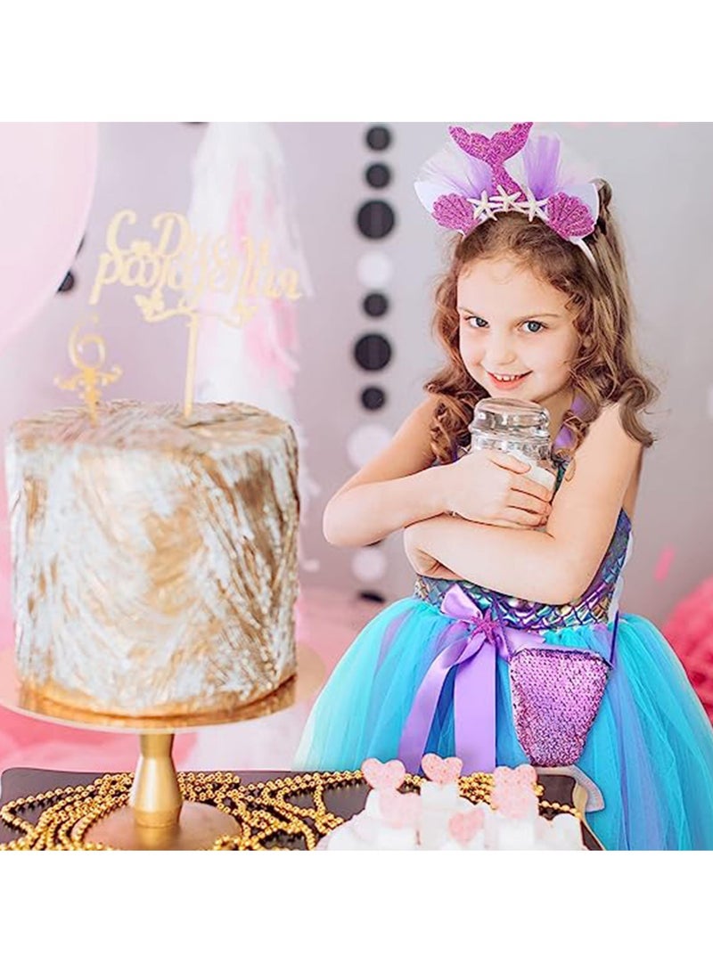 SOLARAE Mermaid Tutu Dress for Girls, Kids Mermaid Costume Outfits with Headband and Bag, Princess Dress Up Sequined Mesh Skirt for Birthday Party, Prom, Gift  M - Image 3