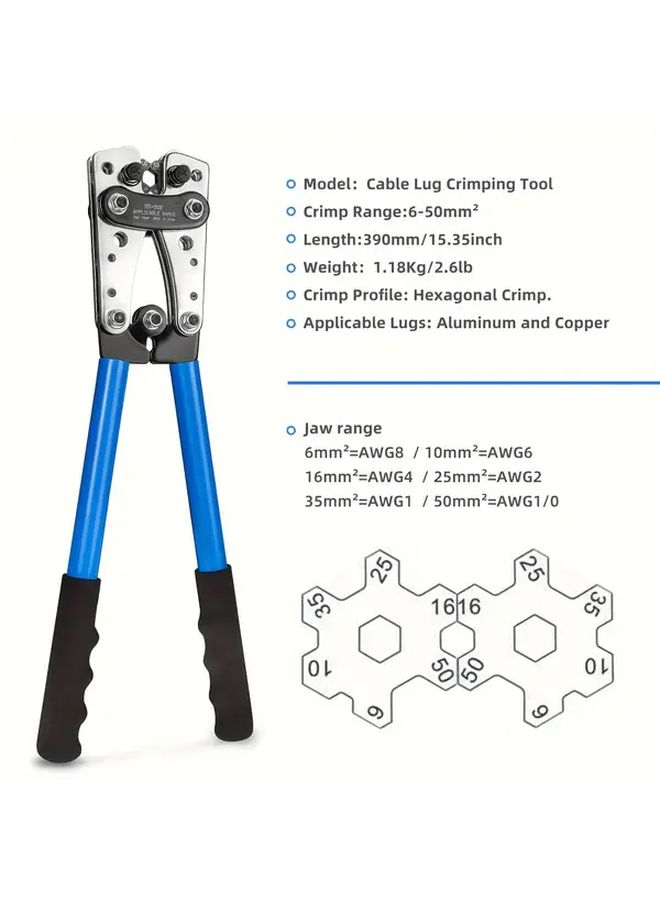 أداة تجعيد كابل البطارية HX-50B لمقاسات 6-50 مم²، مناسب للأسلاك الثقيلة من AWG 10-1/0. - Image 2