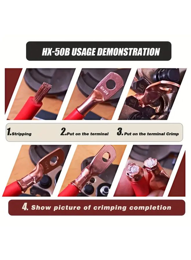أداة تجعيد كابل البطارية HX-50B لمقاسات 6-50 مم²، مناسب للأسلاك الثقيلة من AWG 10-1/0. - Image 5