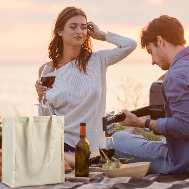 Berlune 3 Pcs Reusable 6 Bottle Wine Tote Bag with Divider Canvas Washable Portable Wine Carrier Tote Sturdy Bag for Grocery Bottle Carrier Holder for Travel Camping Picnic - Image 5