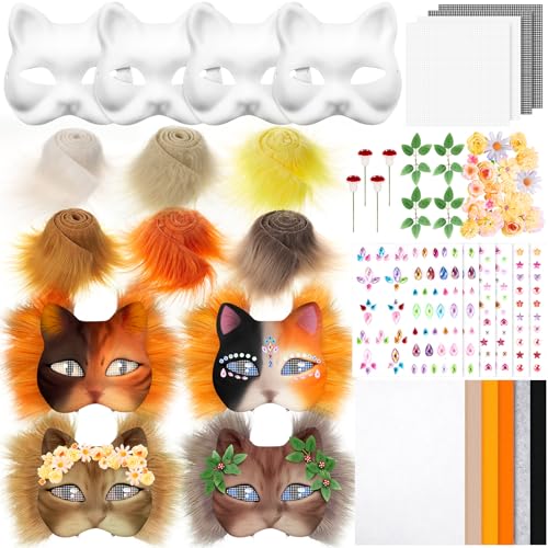Seenelling 31 Pcs DIY Therian Mask Kit Blank Cat Mask Material Kit Accessories Set for Therian Gear Stuff Orange - Image 1
