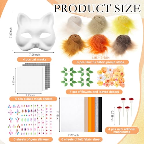 Seenelling 31 Pcs DIY Therian Mask Kit Blank Cat Mask Material Kit Accessories Set for Therian Gear Stuff Orange - Image 5