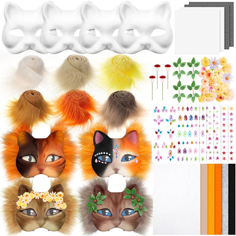 Seenelling 31 Pcs DIY Therian Mask Kit Blank Cat Mask Material Kit Accessories Set for Therian Gear Stuff Orange - Image 2