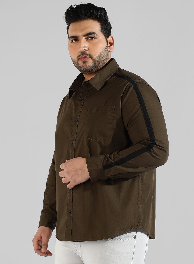 Instafab Plus Men's Solid Olive Green Regular Fit Casual Shirt - Image 3