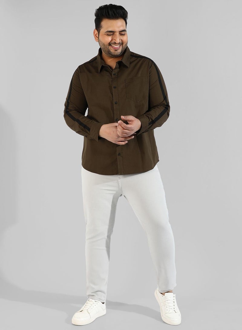 Instafab Plus Men's Solid Olive Green Regular Fit Casual Shirt - Image 5