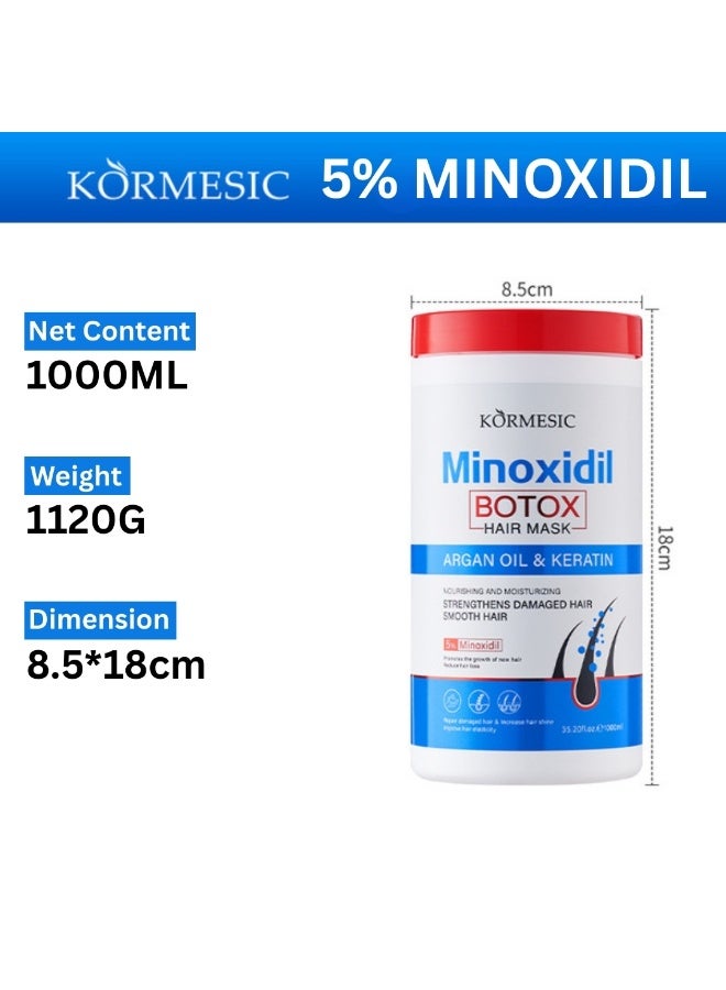 Kormesic قناع شعر بوتوكس 1000 مل 5% مينوكسيديل مع زيت الأركان والكيراتين لنمو الشعر، تغذية وترطيب وتقوية الشعر التالف، تقليل تساقط الشعر، إصلاح الشعر الجاف التالف، كريم علاج الشعر الناعم واللامع - Image 2