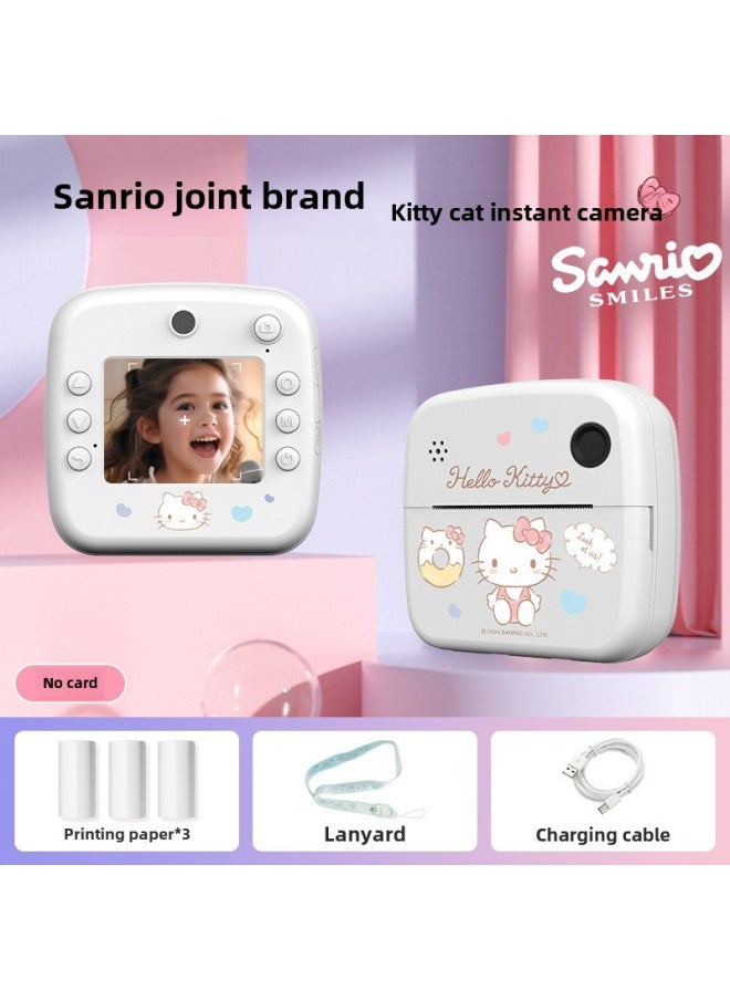 Generic Sanrio Joint Children Print Camera Kolomi Big Ear Dog Melody Instant Polaroid Camera-Color:[kitty Cat Camera (no Memory) + Printing Paper * 3 + Lanyard + Charging Cable + Instructions  - Image 1