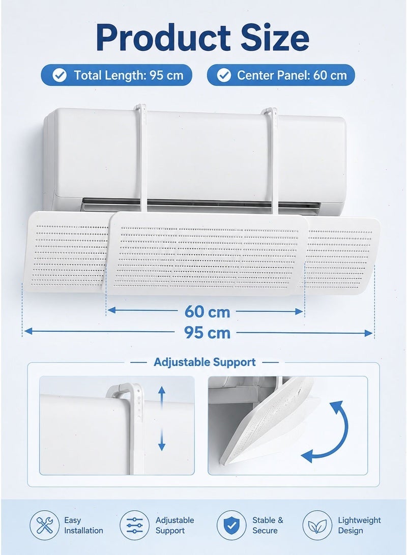 Split Air Conditioner Deflector, No Drilling Easy Installation, Adjustable Size AC Vent Deflector, Universal Wind Shield Fits All Types of Wall Mounted Air Conditioners - Image 2