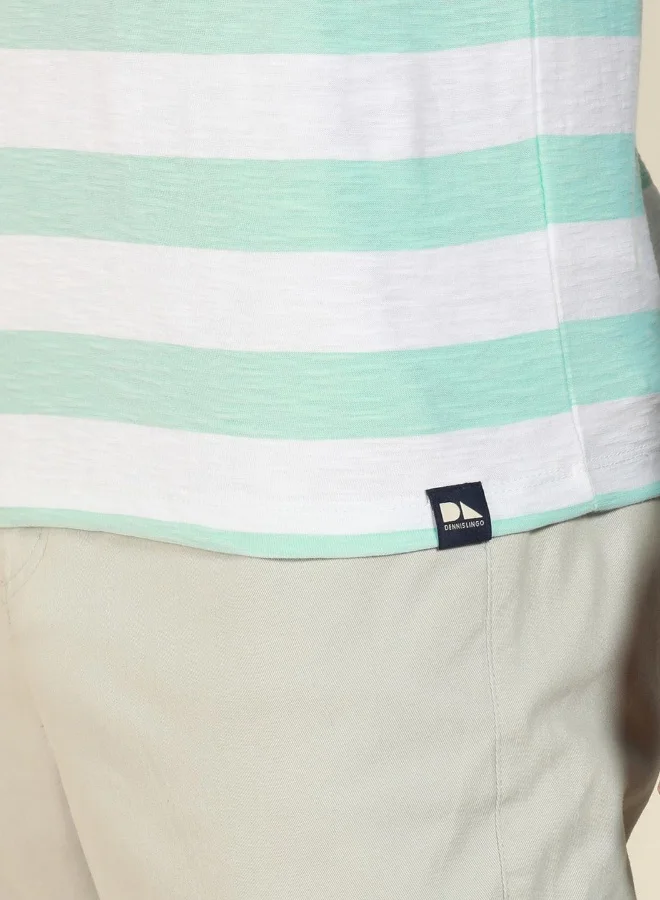 Dennis Lingo Regular Fit Light Blue Cotton Henley Neck T-Shirt