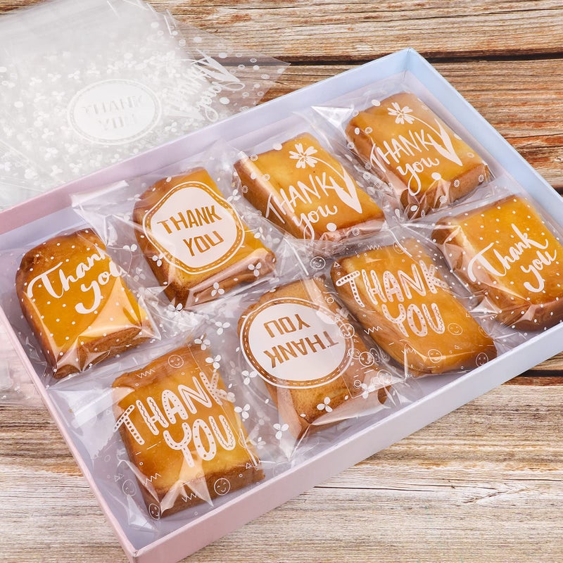 Konsait 100Count Thank You Cookie Candy Treat Bags Self-Adhesive Sweets Biscuit Dessert Plastic Bags Packaging Cellophane Gift Goody Bags for Bithday Summer Party Favors Supplies 3.9Ã—5.1inch - Image 4