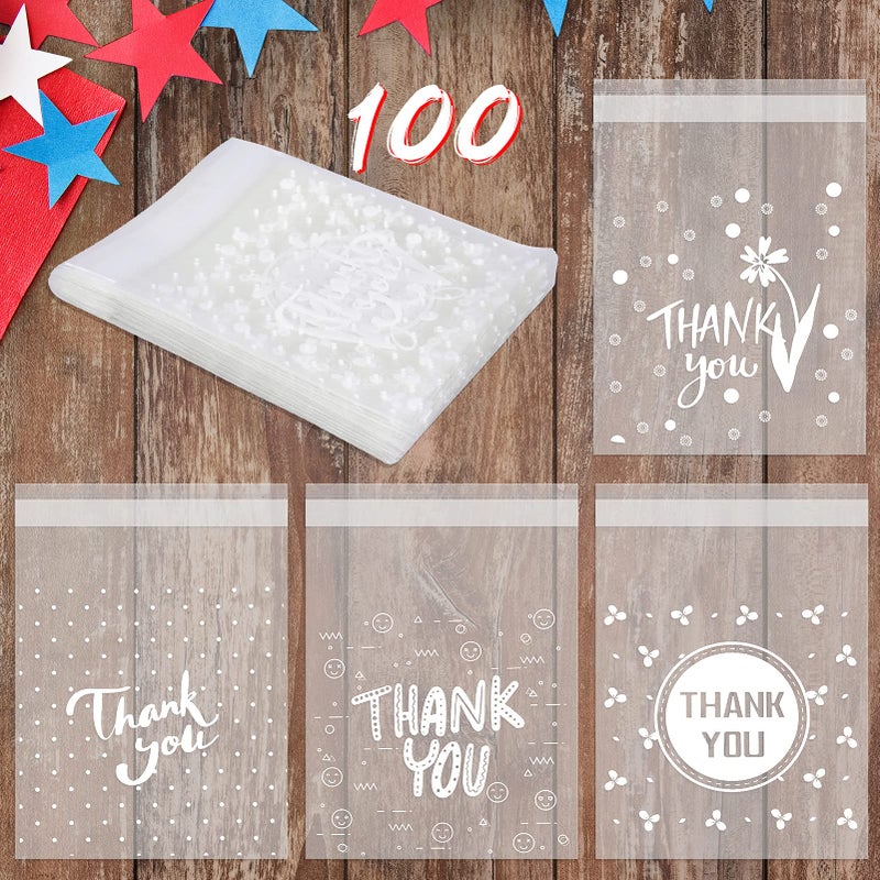 Konsait 100Count Thank You Cookie Candy Treat Bags Self-Adhesive Sweets Biscuit Dessert Plastic Bags Packaging Cellophane Gift Goody Bags for Bithday Summer Party Favors Supplies 3.9Ã—5.1inch - Image 1
