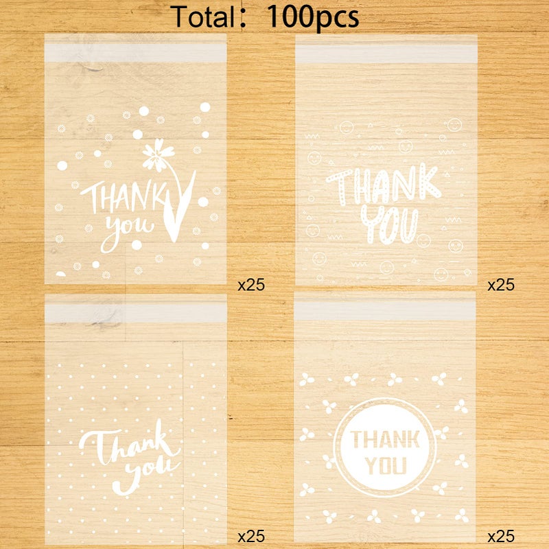 Konsait 100Count Thank You Cookie Candy Treat Bags Self-Adhesive Sweets Biscuit Dessert Plastic Bags Packaging Cellophane Gift Goody Bags for Bithday Summer Party Favors Supplies 3.9Ã—5.1inch - Image 3