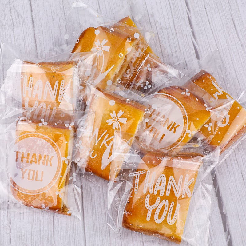 Konsait 100Count Thank You Cookie Candy Treat Bags Self-Adhesive Sweets Biscuit Dessert Plastic Bags Packaging Cellophane Gift Goody Bags for Bithday Summer Party Favors Supplies 3.9Ã—5.1inch - Image 5