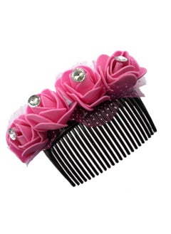 Maahal Maahal™ Pink Rose Flower Gajra Juda Comb Pin Clip For Bridal Wedding| Women or Girl Floral Clip | Hair Accessories 