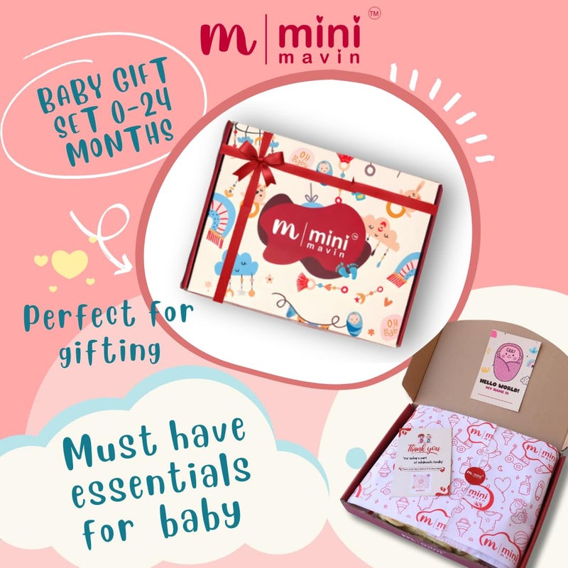 MINI MAVIN Minimavin 100% Organic Newborn Baby Essentials Gift Set | Safe Newborn Baby Gifts | Ideal for Baby Shower Gifts, Birthdays, 6 layer towel, burp cloth, wash cloth, Neemwood rattle, neemwood teether, rattle socks + Milestone cards, Surprise gift (White_Gift_Set_of_8) - Image 2