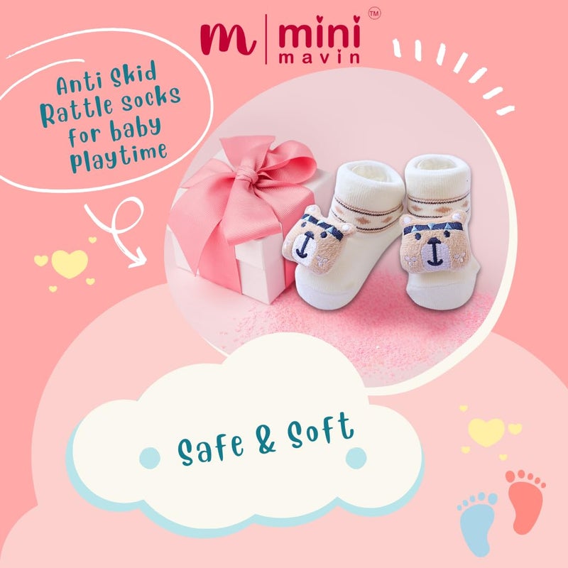 MINI MAVIN Minimavin 100% Organic Newborn Baby Essentials Gift Set | Safe Newborn Baby Gifts | Ideal for Baby Shower Gifts, Birthdays, 6 layer towel, burp cloth, wash cloth, Neemwood rattle, neemwood teether, rattle socks + Milestone cards, Surprise gift (White_Gift_Set_of_8) - Image 5