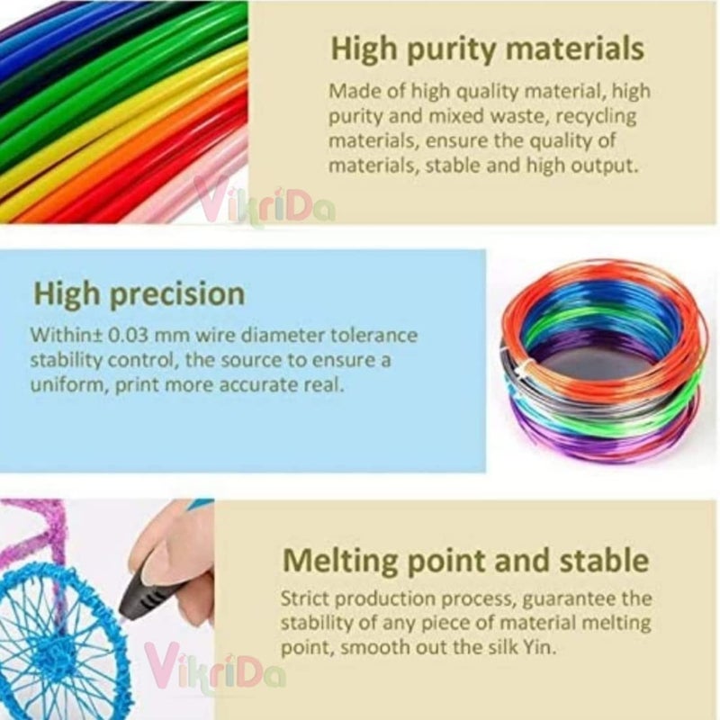 VikriDa Combo Set of 3D Pen, LCD Display with 10 Pcs 5 Metre +3 Pcs 5 Metre [ Total 65 Metre ] Different Color of Pla Filament Refills (1.75 Mm), Creative Modelling, Arts & Craft Kit - Multicolor. - Image 2