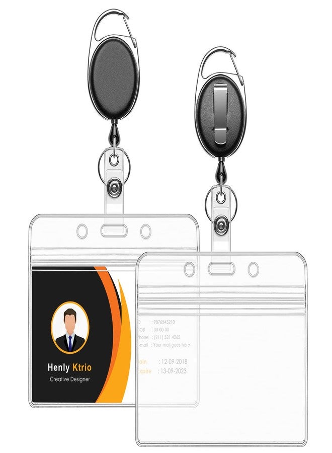 KTRIO 2 Pack Horizontal Retractable Badge Holder with Clip, ID Badge Holder with Carabiner Reel Clip with 24" Pull Cord - Image 1