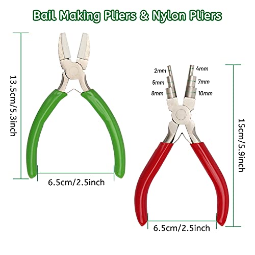 Anglekai Jewelry Making Nylon Pliers Sets, AngleKai 6 IN 1 Jewelry Bail Making Pliers and Nylon Jaw Flat Nose for Jump Ring (Green-Red) - Image 2