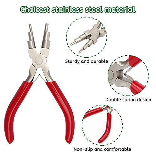 Anglekai Jewelry Making Nylon Pliers Sets, AngleKai 6 IN 1 Jewelry Bail Making Pliers and Nylon Jaw Flat Nose for Jump Ring (Green-Red) - Image 3