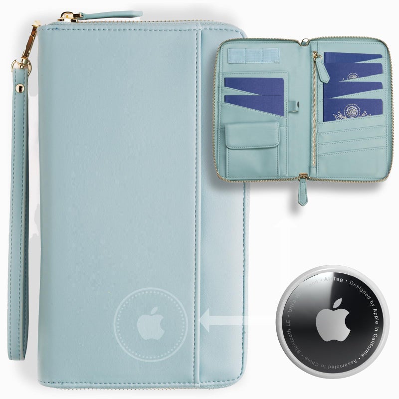 Apadi Family Passport Holder with AirTag RFID Passport Wallet Leather Travel Wallet Womens with Zipper Multiple Travel Document Organizer Holder for 4 6 Passport Cover Case Porta Pasaporte Familiar - Image 1